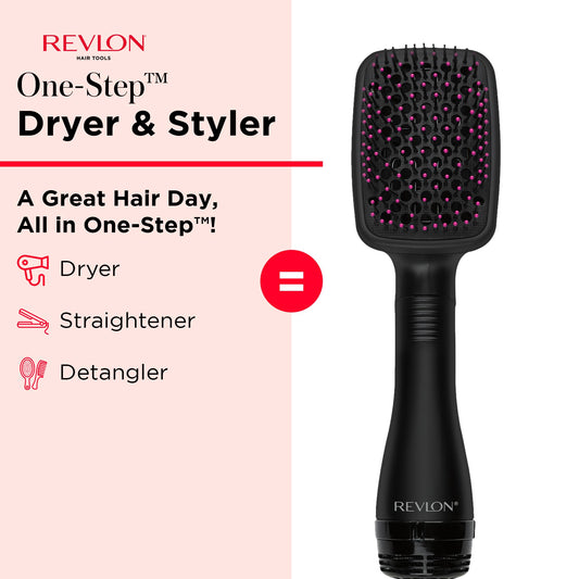 Revlon multi-functional hot air brush showcasing the ergonomic handle and twist dial heat control settings.