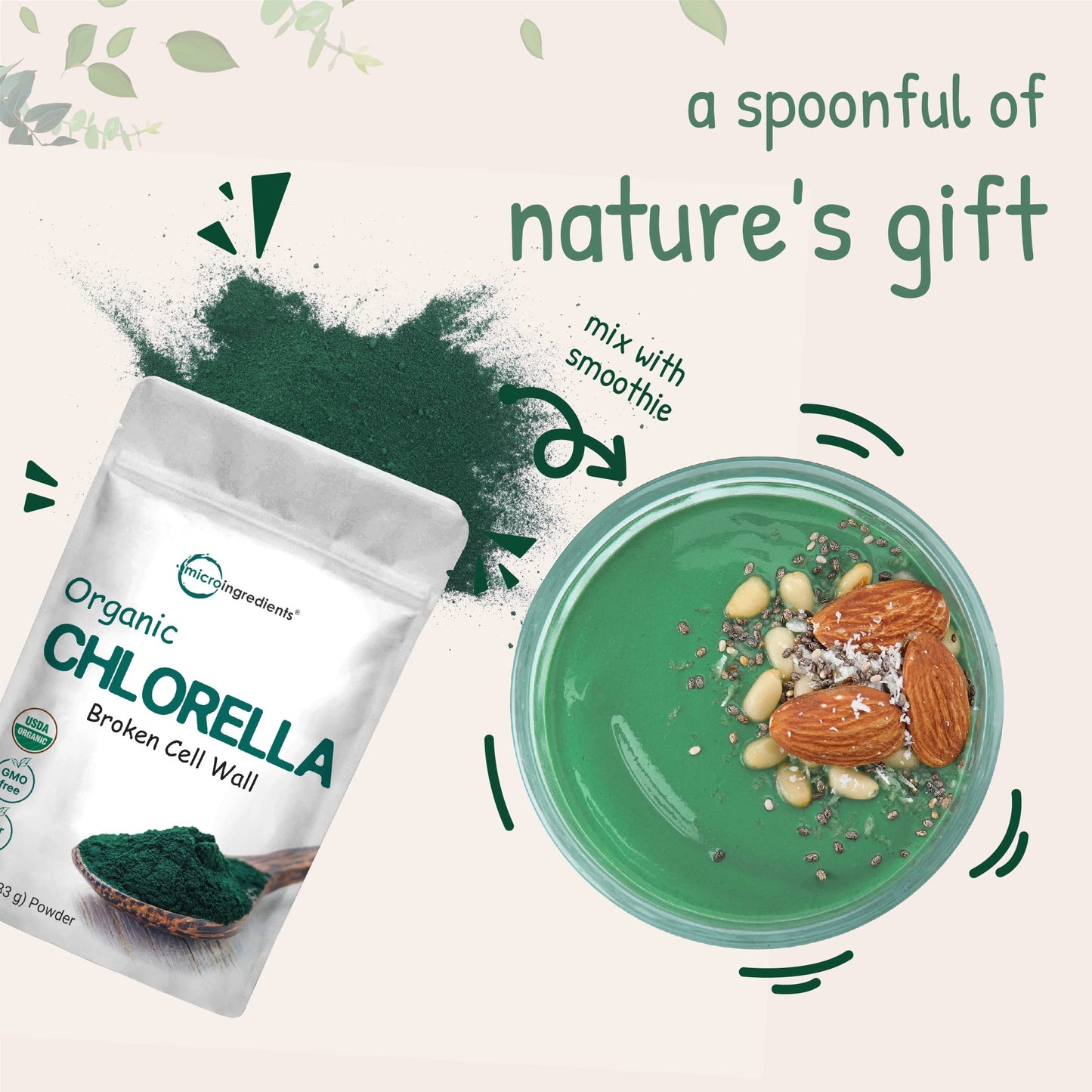 Authentic USA imported chlorella powder bag