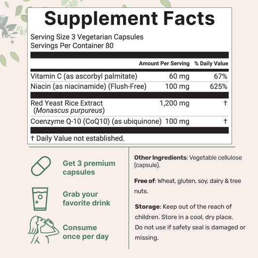 Micro Ingredients Red Yeast Rice 1200mg supplement facts label
