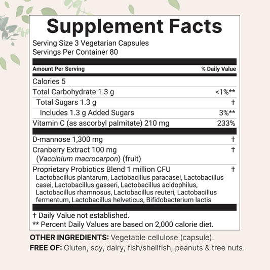 Micro Ingredients Pure D-Mannose 240 Capsules supplement facts label