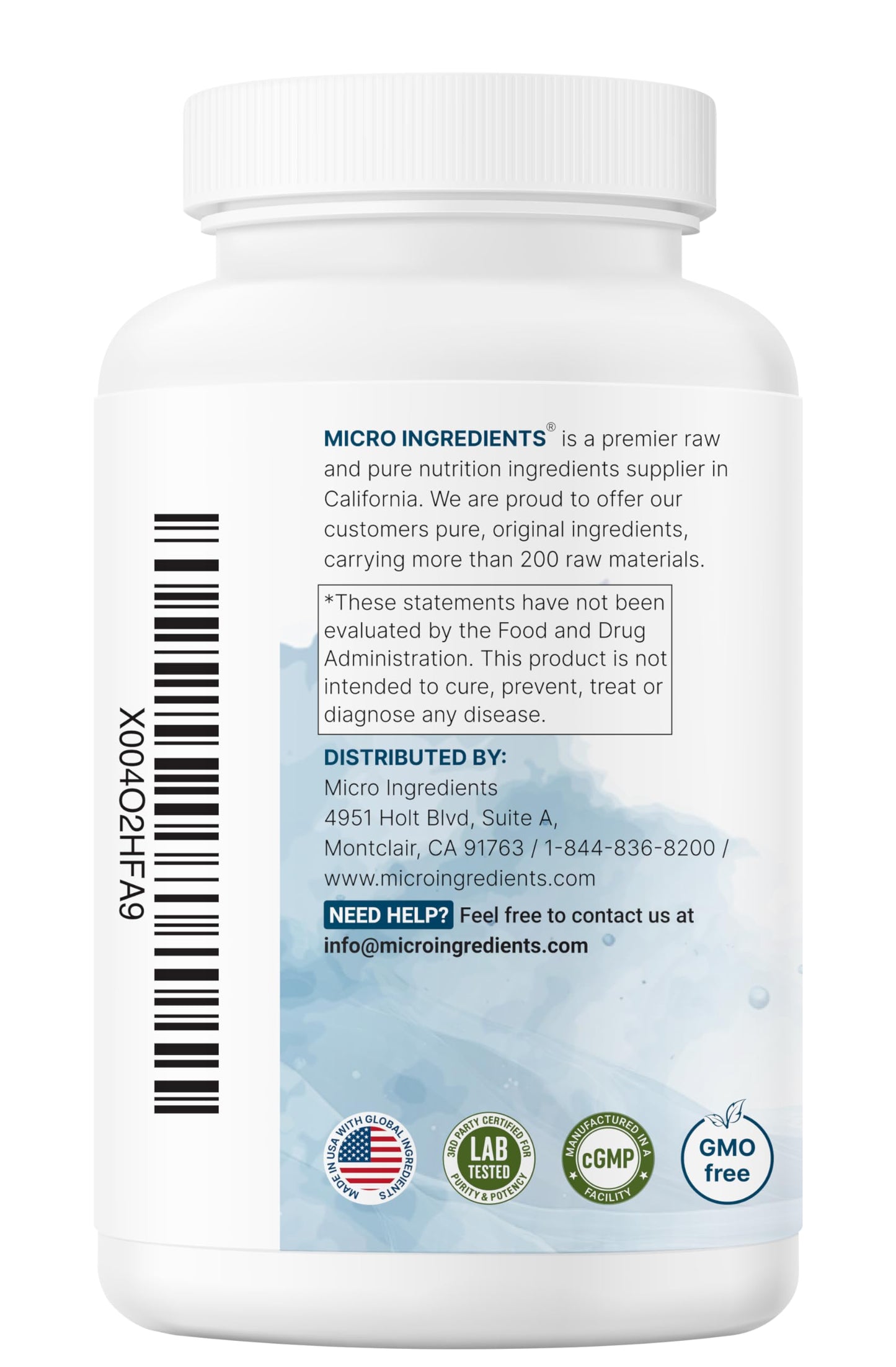 Detailed nutritional info layout of non-GMO magnesium glycinate capsules for heart muscle and hydration support