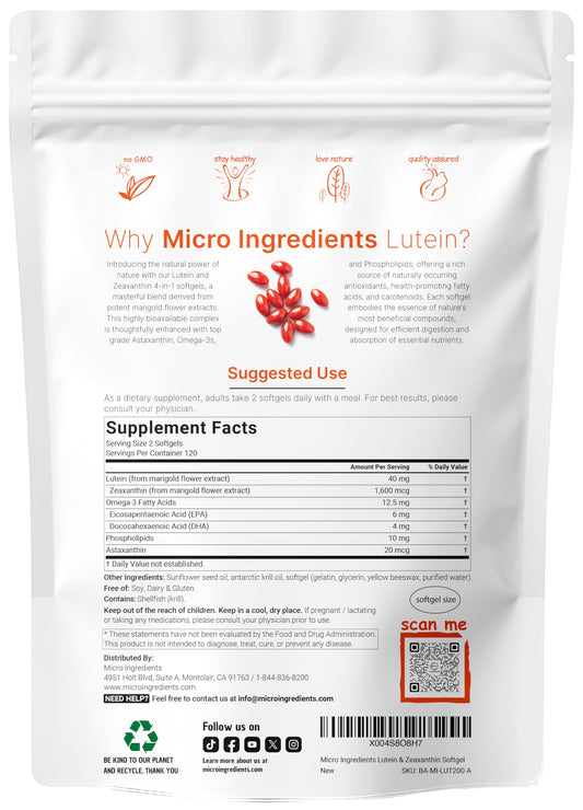 Micro Ingredients 4 in 1 vision complex softgels for digital screen eye strain relief