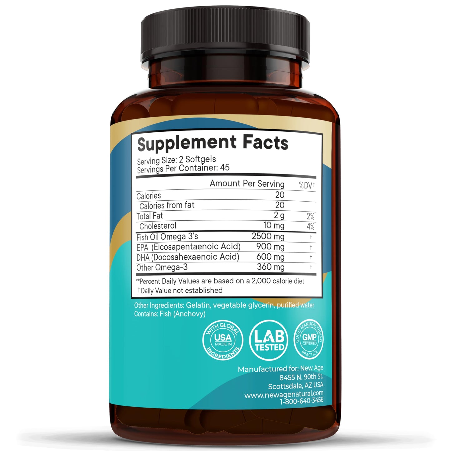 Secure tamper-evident seal and packaging details of genuine New Age Omega 3 product.