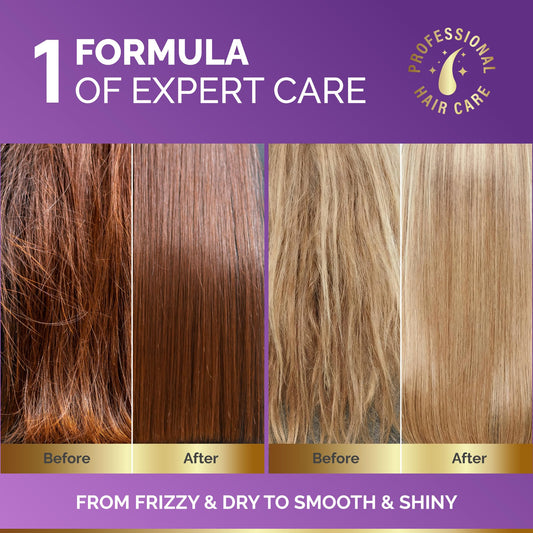 Nutraharmony leave-in hair treatment bottle highlighting keratin and biotin ingredients