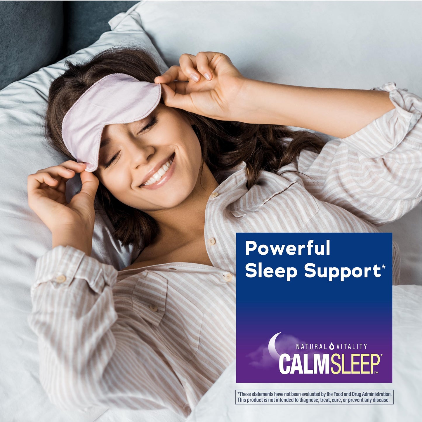 Authentic Natural Vitality CALMSleep bottle standing upright demonstrating authentic American packaging.