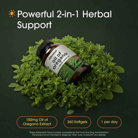 NatureBell Oregano Oil 7500mg with Black Seed Oil complex supplement facts label details