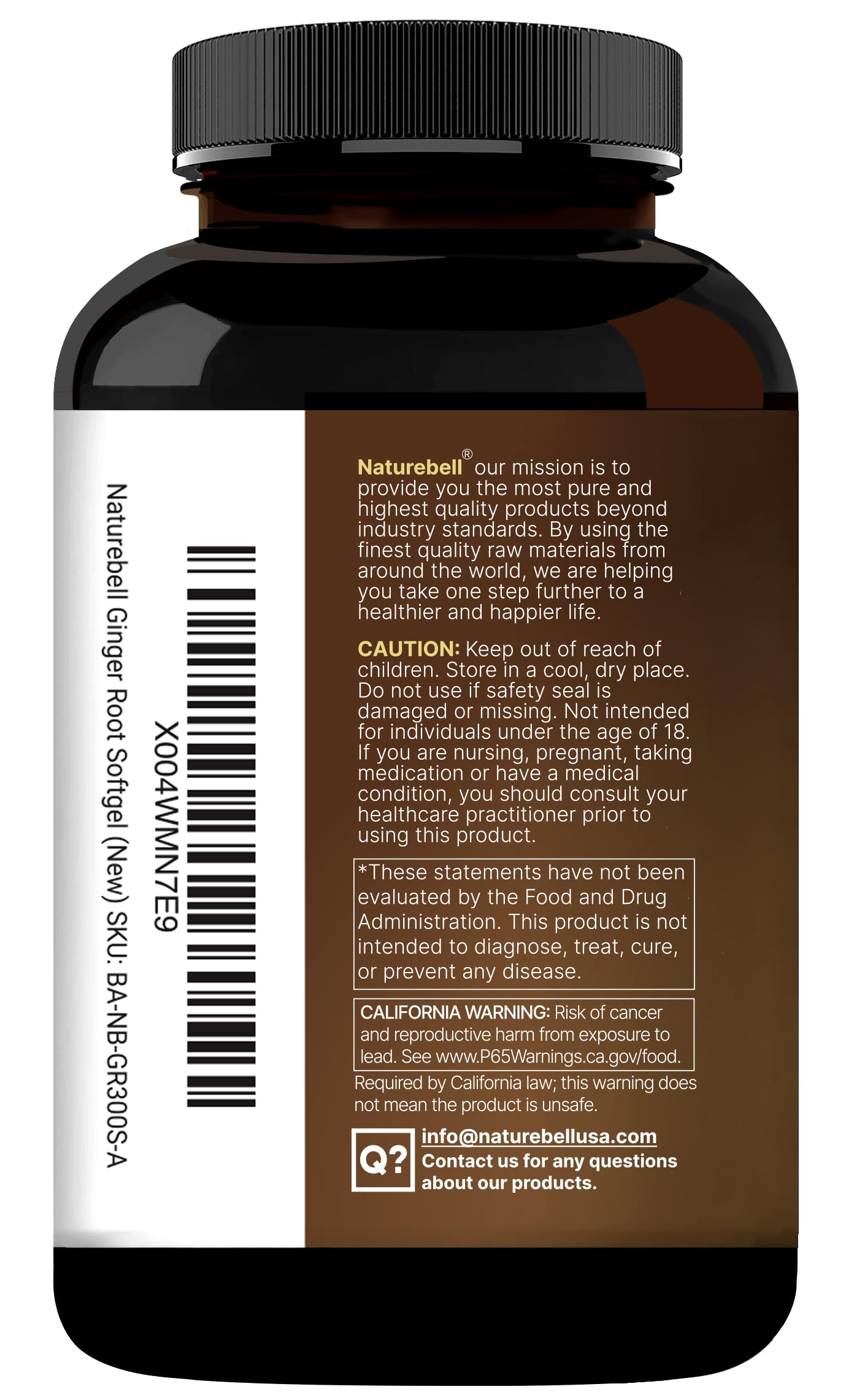 NatureBell dietary supplement softgels spread out next to the main bottle container