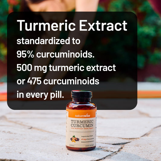 NatureWise premium turmeric extract supplement bottle label and supplement facts panel