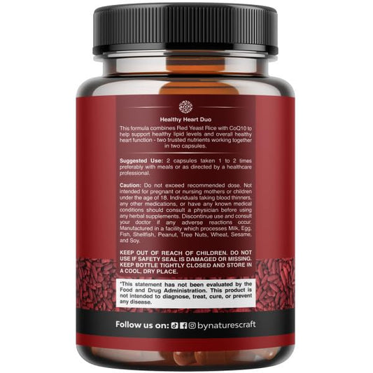 Natures Craft cardiovascular support supplement showing 1200mg red yeast rice ingredient label