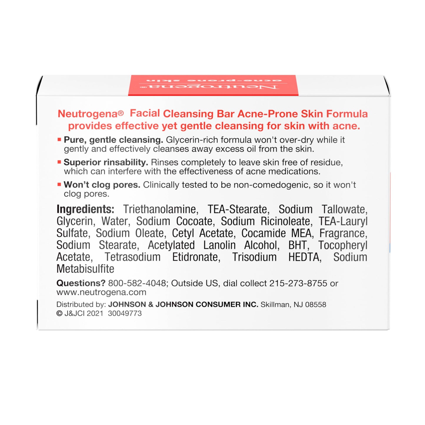 Side view of the Neutrogena 3.5 ounce clear skin formula facial bar package.