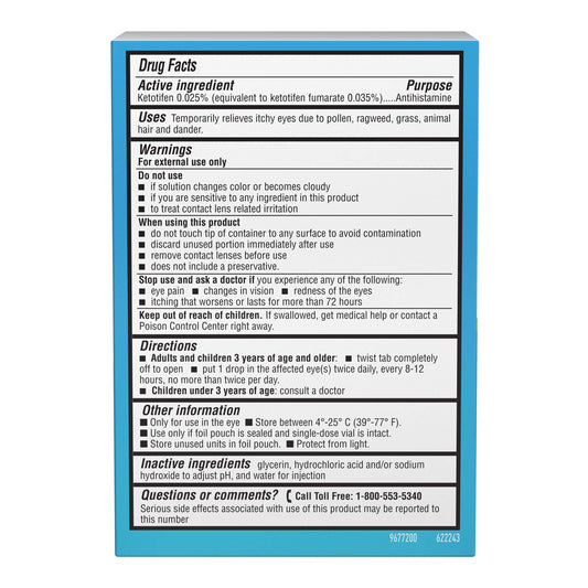 Alaway Preservative Free Eye Drops single use sterile vials laid out to demonstrate individual hygienic packaging