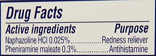 Angled top view of Visine-A Allergy Eye Relief bottle showing consumer warning guidelines.
