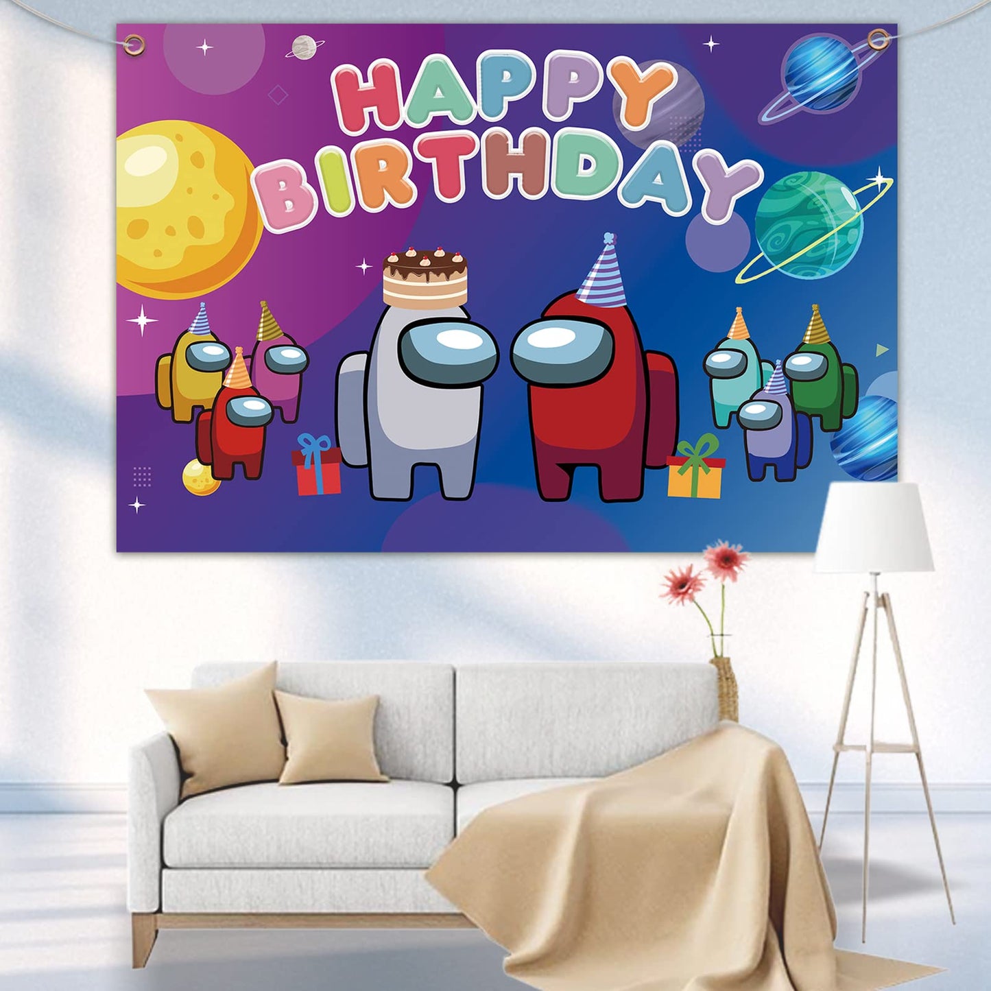 Adval gaming birthday decoration background banner folded neatly demonstrating its lightweight transportable design