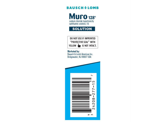 Muro 128 sodium chloride hypertonicity ophthalmic solution side packaging showing usage directions
