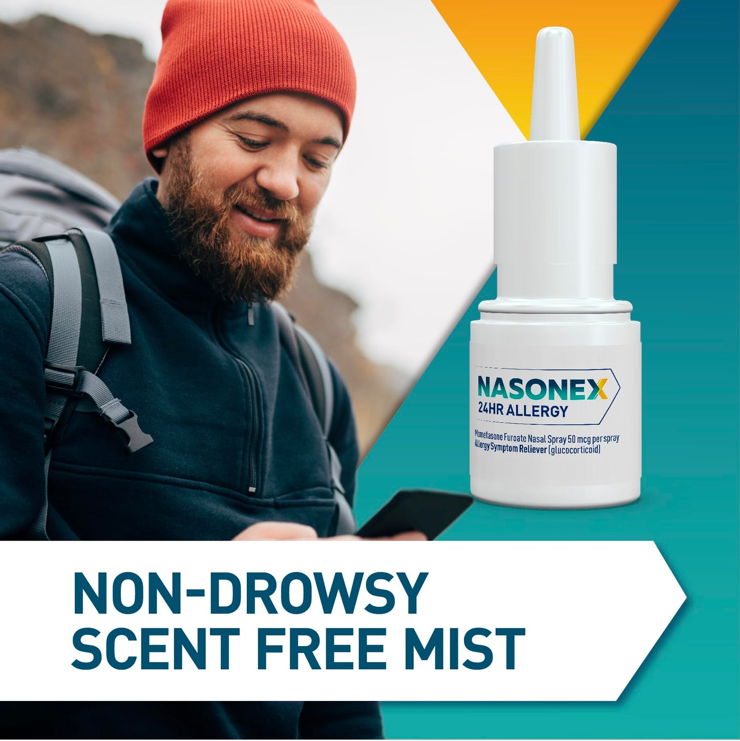 Full packaging assembly of Nasonex 120 sprays showing authentic product seal