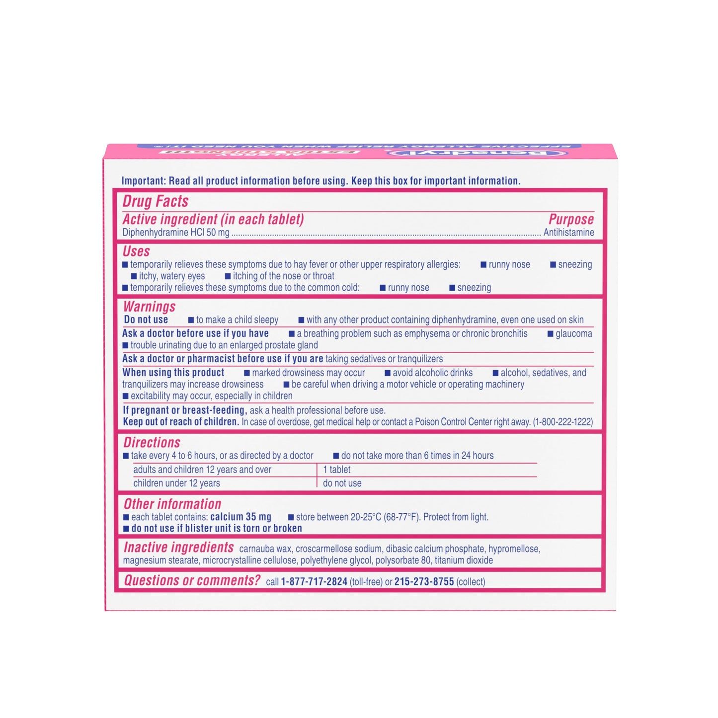 Benadryl Extra Strength 24 count allergy relief medicine tablets blister pack expiration date and lot detail view