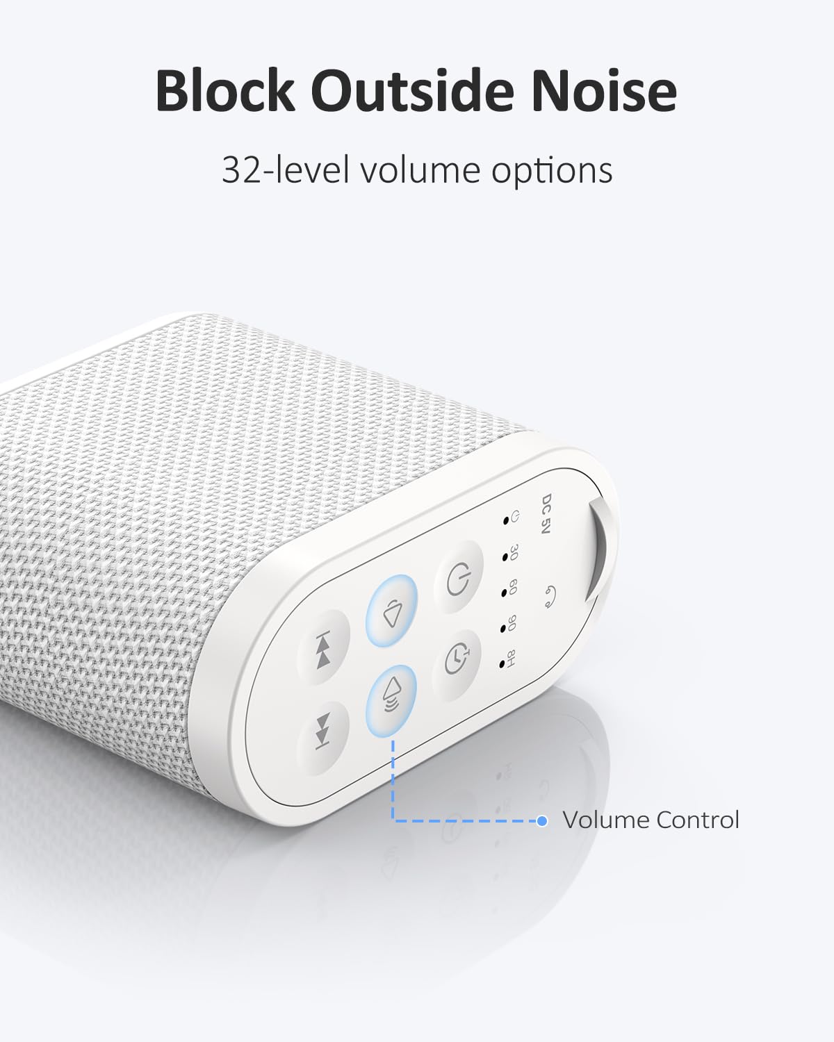 Portable electronic white noise machine being packed into a travel bag demonstrating hand-sized dimensions