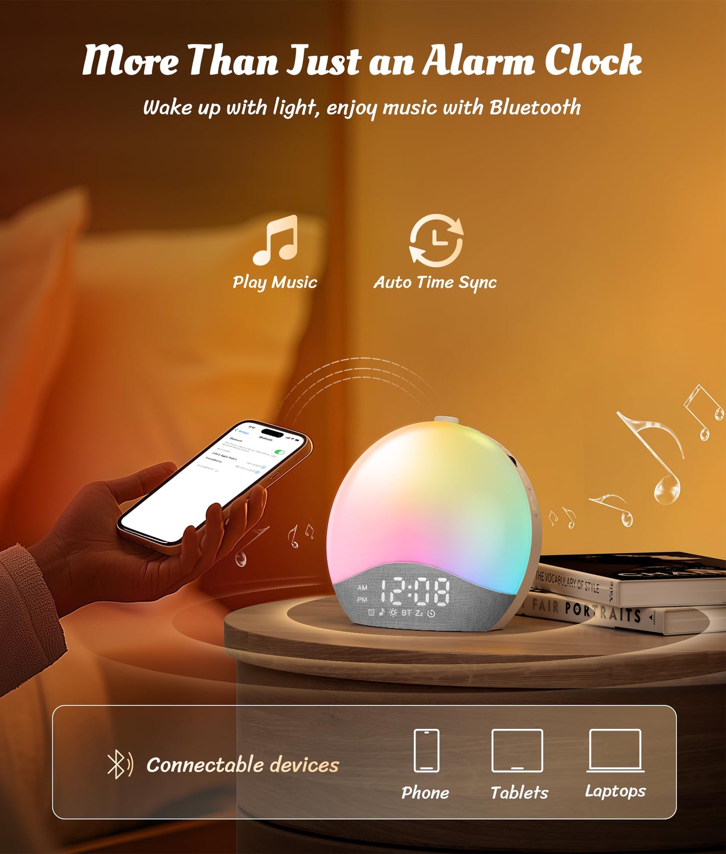ecozy sunrise simulation clock package contents showing the power adapter and main unit