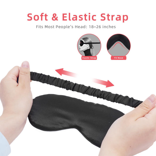 Black blackout blindfold resting smoothly against a pillow for comfortable sleep.