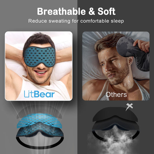 Side view of LitBear 3D sleep mask showing temple pressure relief design