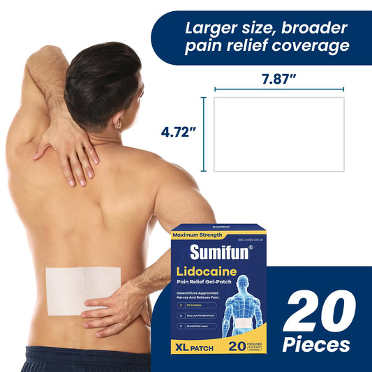 Sumifun 4 percent lidocaine gel patch dimensions displaying the extra large size for full back application