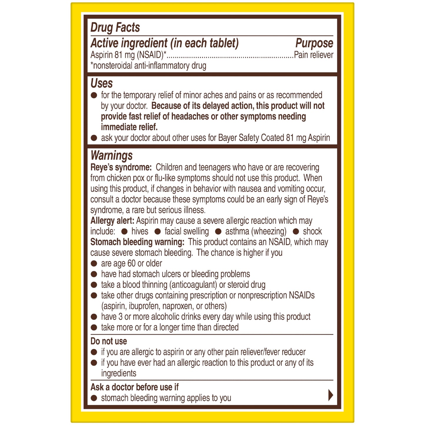 Bayer 81 milligram enteric coated daily health regimen product base