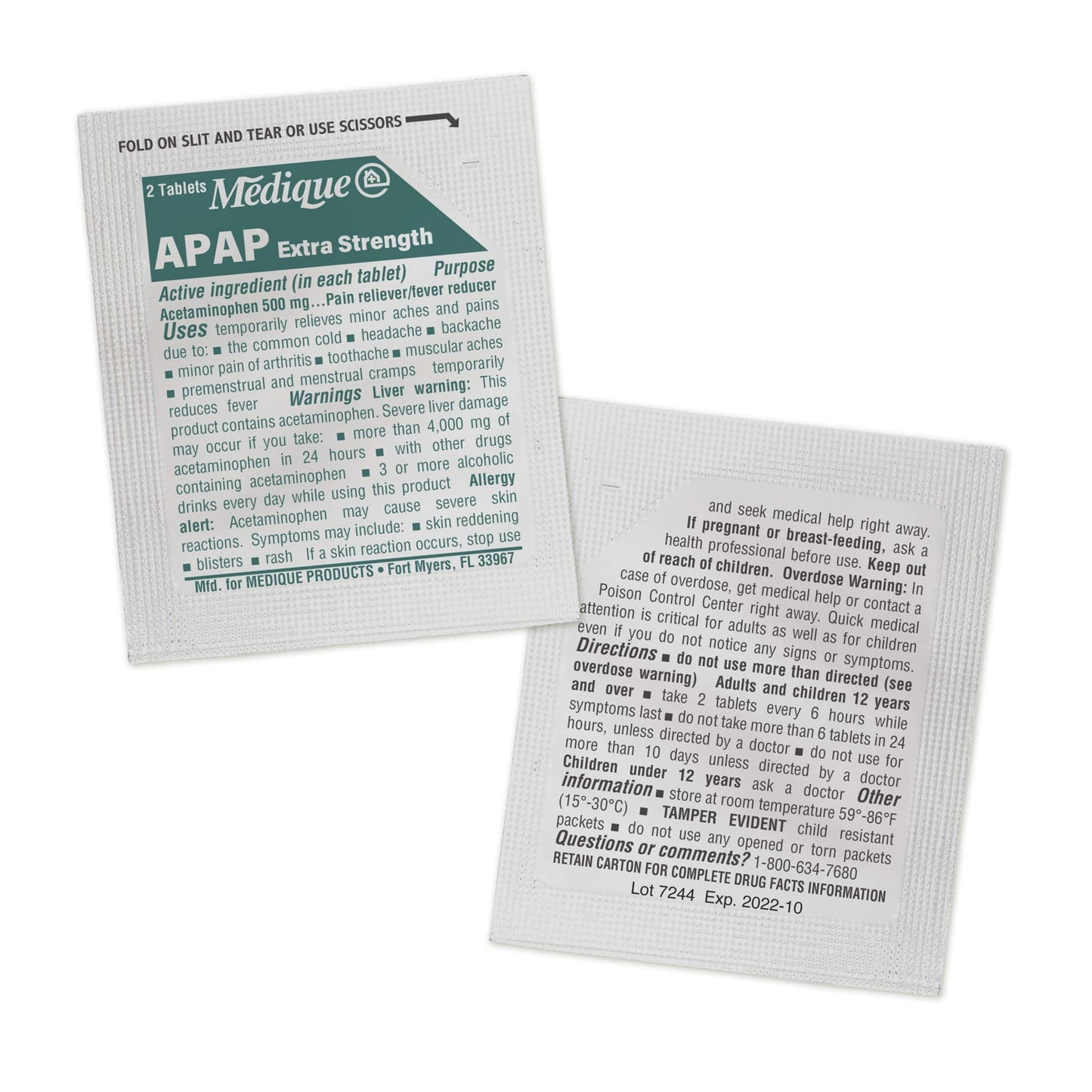 Medique film coated easy to swallow acetaminophen tablets unit dose packaging for first aid kits