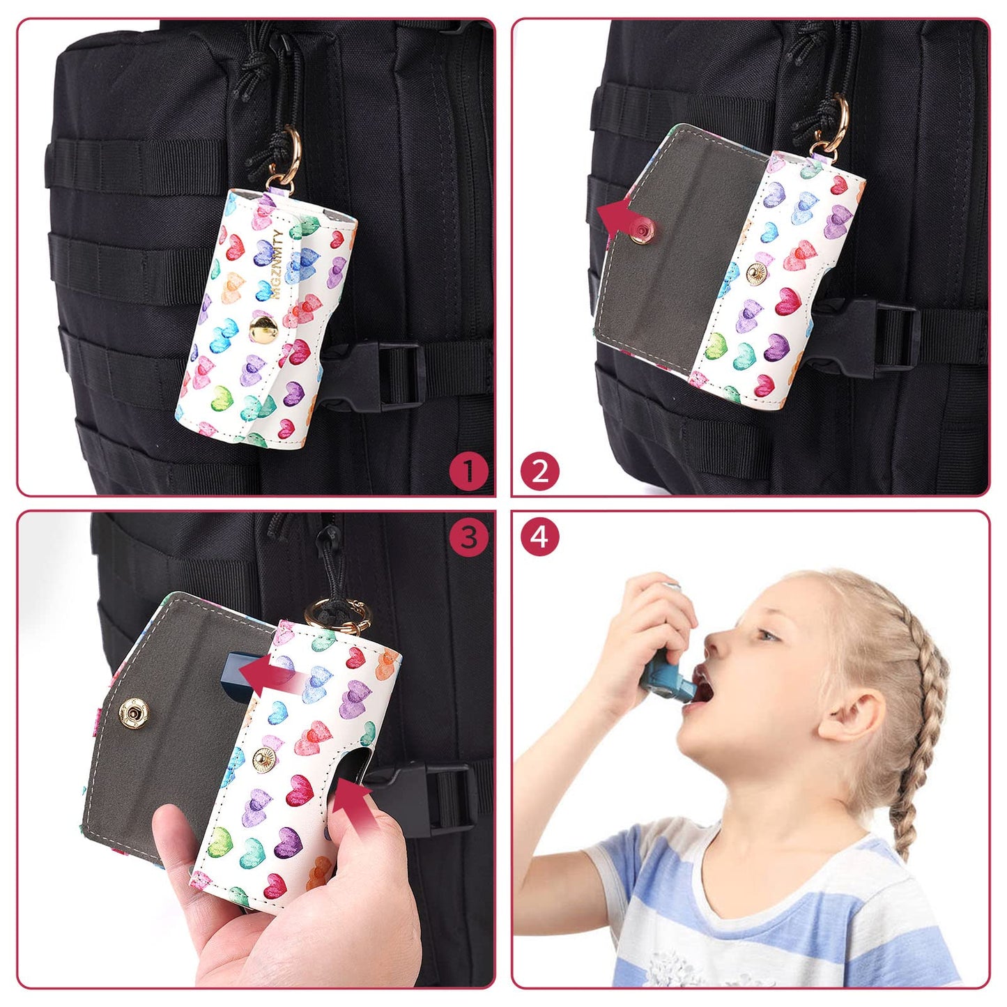 Travel-friendly asthma inhaler holder case displaying full accessories set