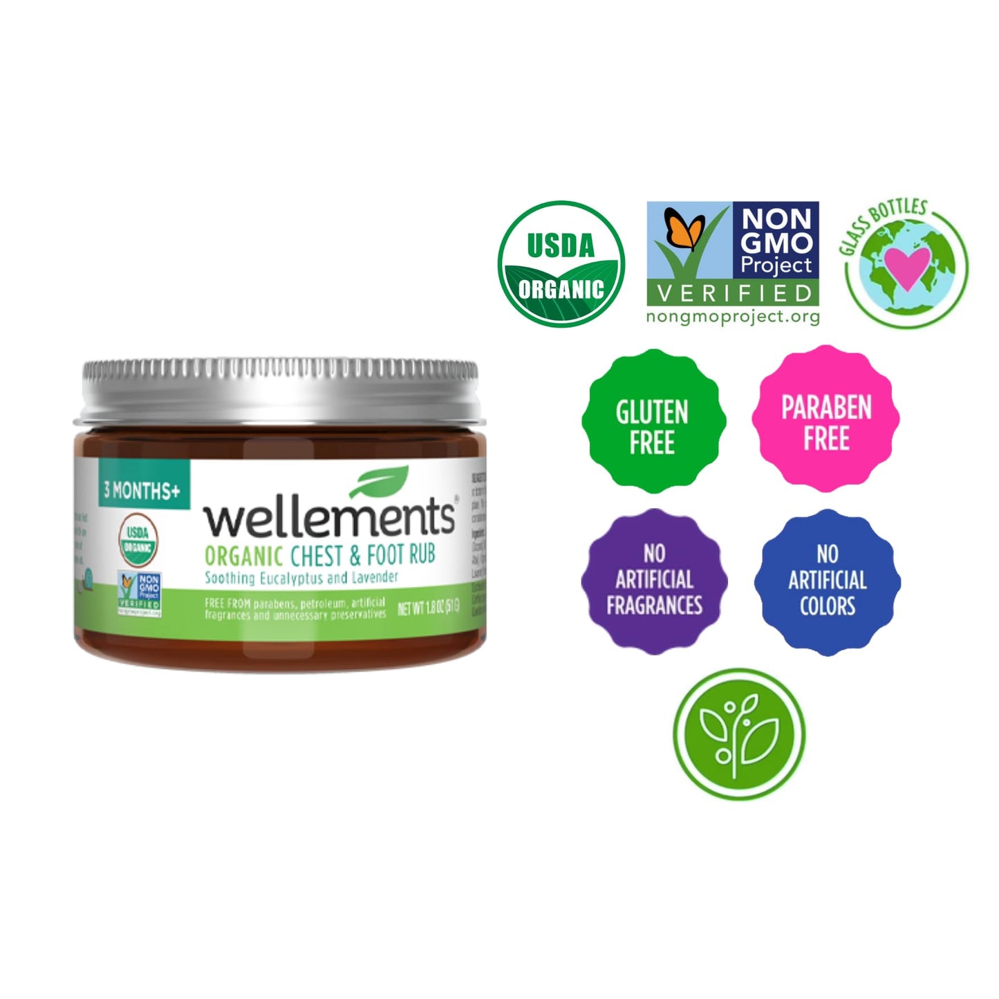 Wellements organic chest and foot rub jar next to natural lavender ingredients