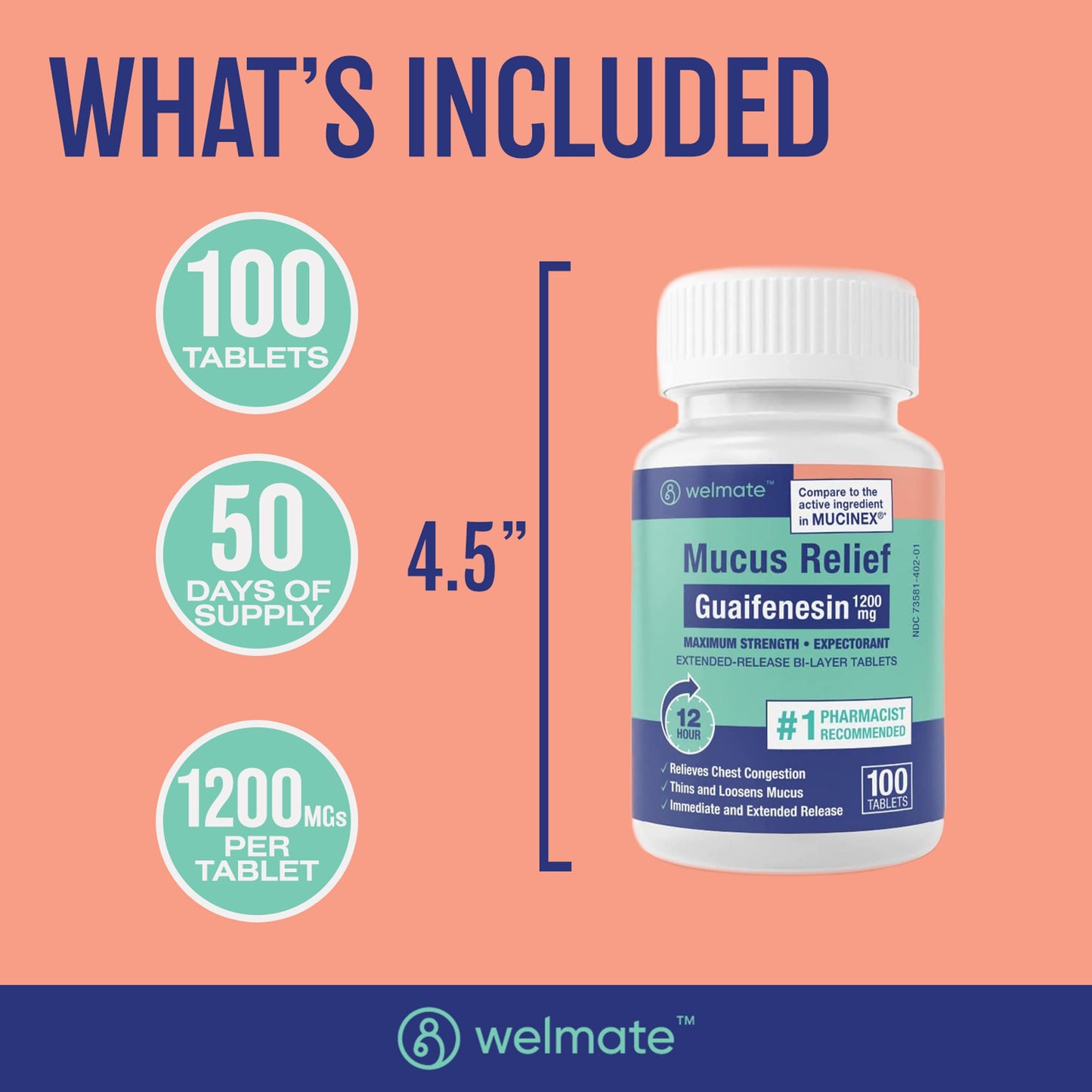 Authentic WELMATE respiratory support mucus relief bottle showcasing the clear airway formulation.