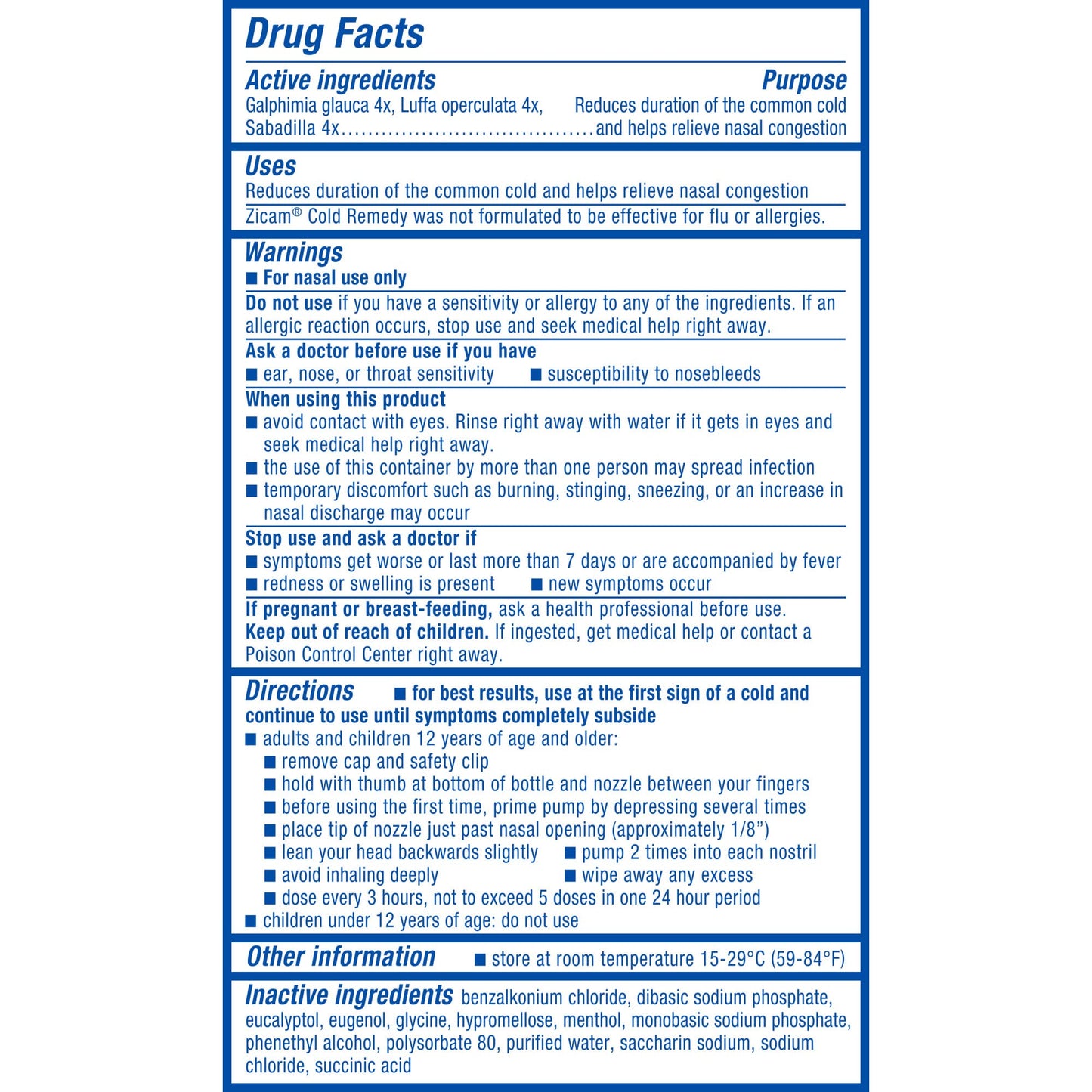 Cooling menthol and eucalyptus nasal spray for fast acting multi-symptom cold relief