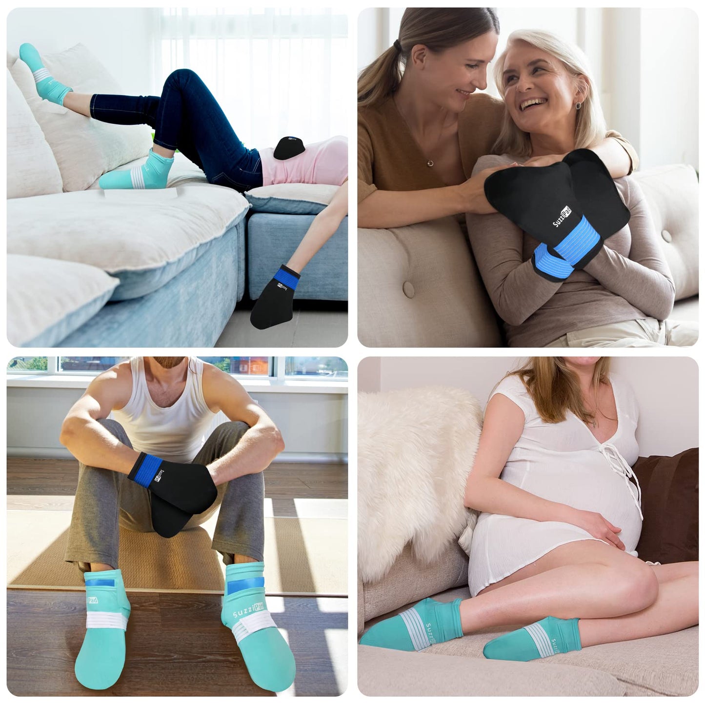 Side view of SuzziPad cold therapy cooling socks and gloves