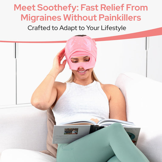 Soothefy headache hat showcasing 360 degree gel coverage