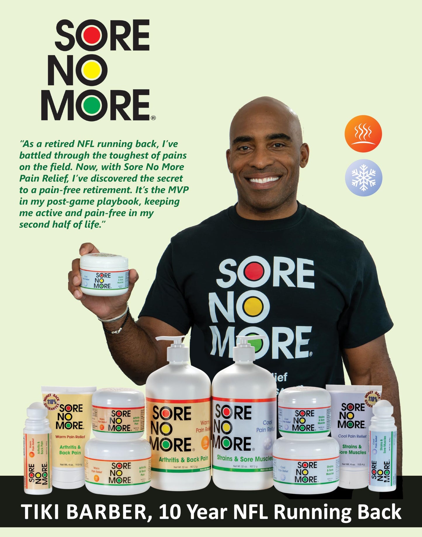 Sore No More warm therapy topical gel bottle for targeted back and neck discomfort.