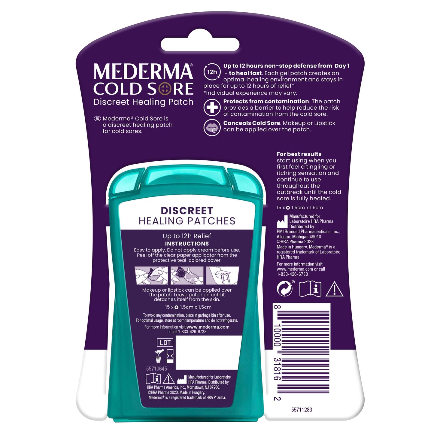 Mederma cold sore patch kit containing fifteen sterile hydrocolloid gel patches for fast recovery.