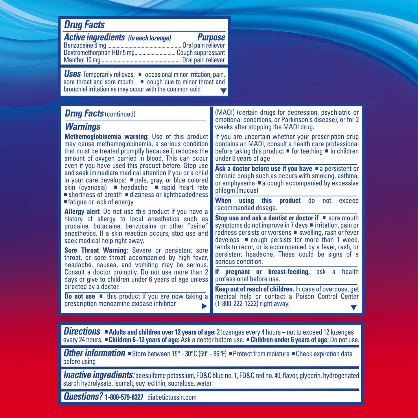 Diabetic Tussin healthcare product box showing safety seals and manufacturing details for consumer trust.