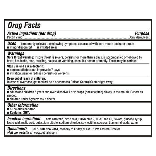 HALLS Breezers strawberry cream throat lozenges packaging detailing 70 drops
