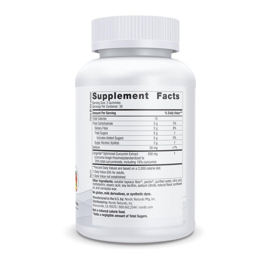 Nordic Naturals curcumin gummies nutritional label and ingredient information