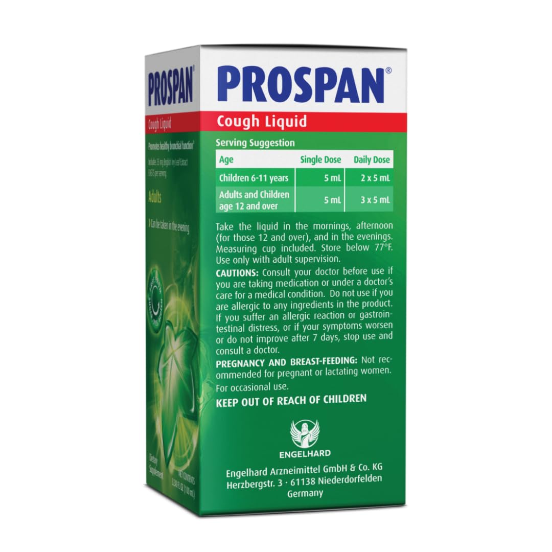 Authentic Prospan Abrilar liquid bottle illustrating the proprietary ivy leaf active ingredient.