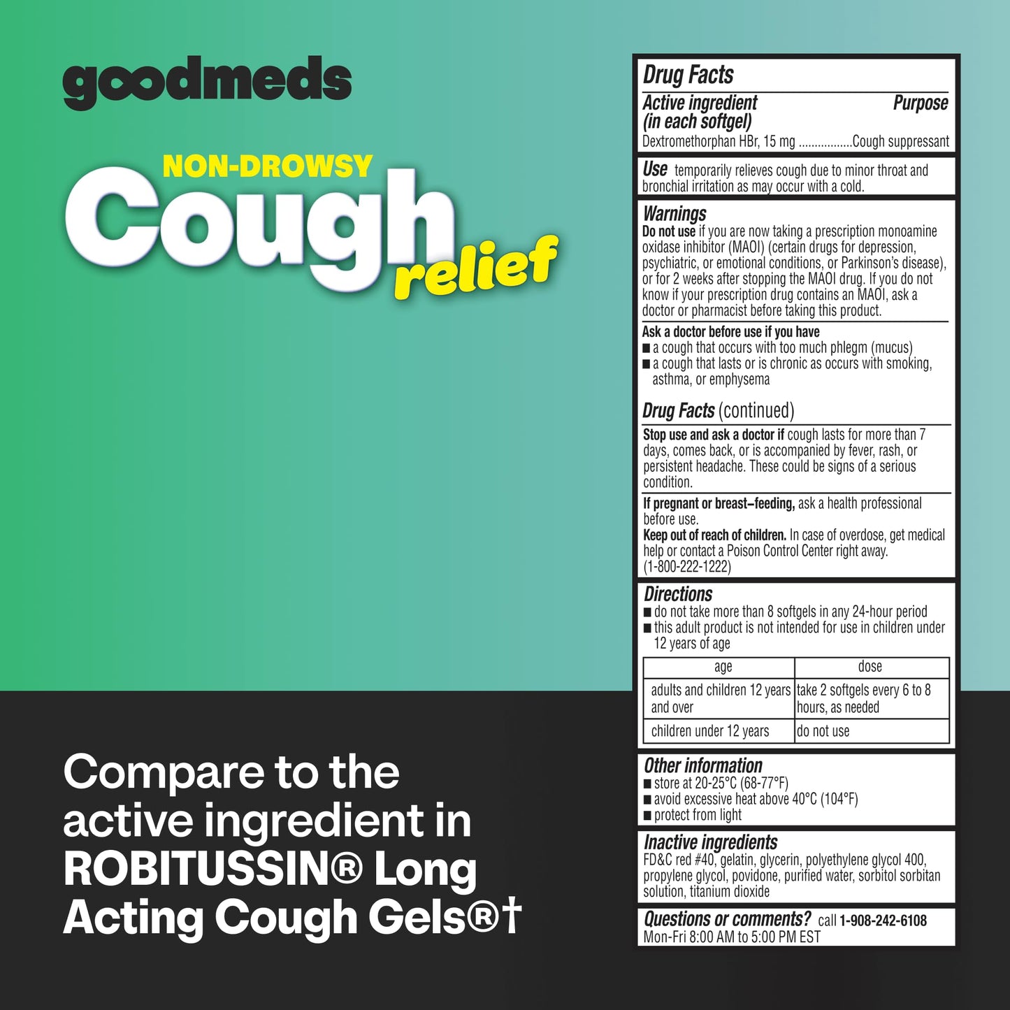 GoodMeds cold and flu respiratory discomfort relief softgels bottle angle emphasizing authentic imported packaging.