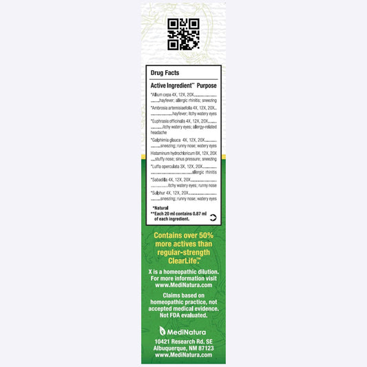 MediNatura ClearLife multi system allergy relieving mist bottle details and fluid ounce measurement