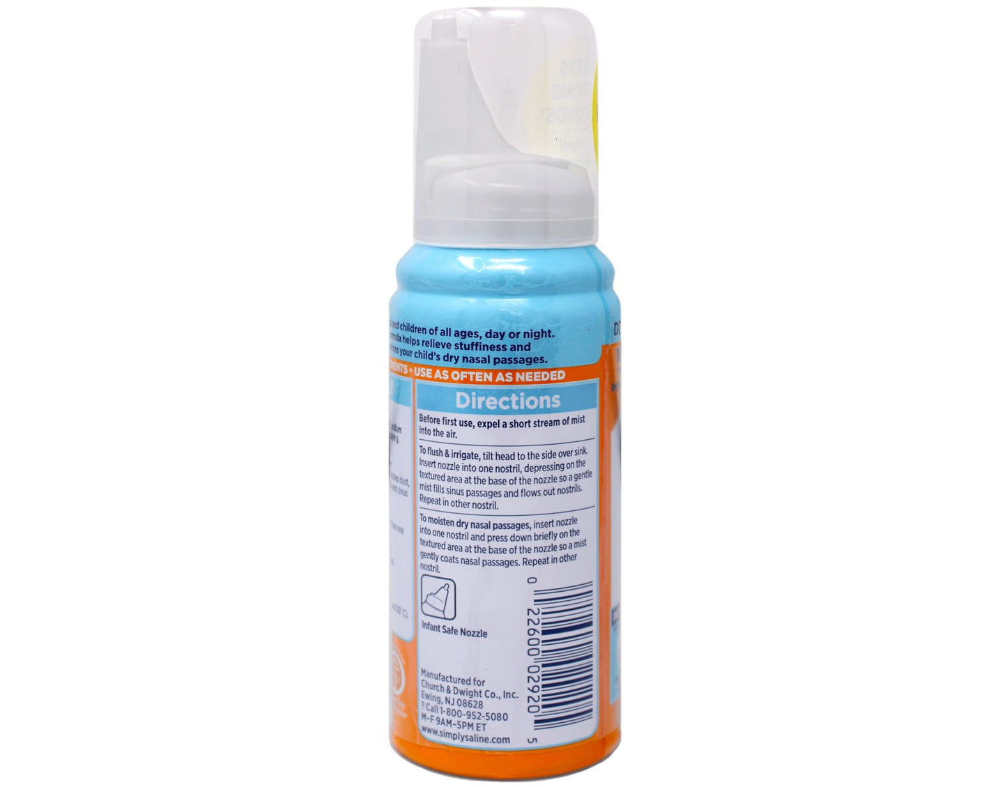 Arm and Hammer Simply Saline Baby 1.6 Ounce bottle standing upright on a clean retail background.