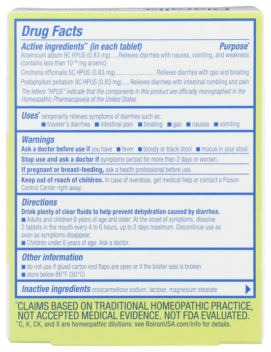 Boiron Diaralia homeopathic meltaway tablets packaging