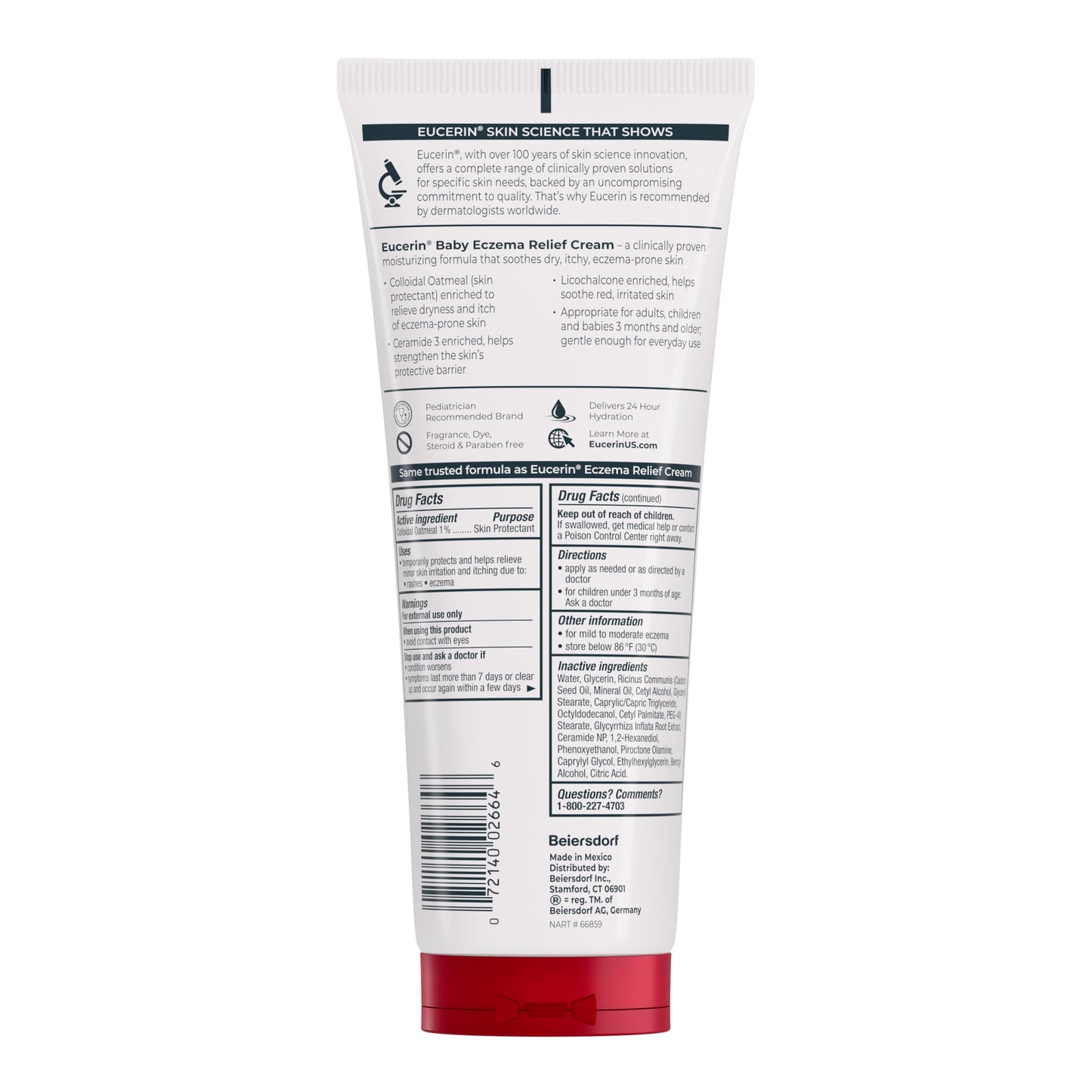 Eucerin Baby Eczema Relief Cream 8 Ounce tube showcasing the dermatologist recommended seal