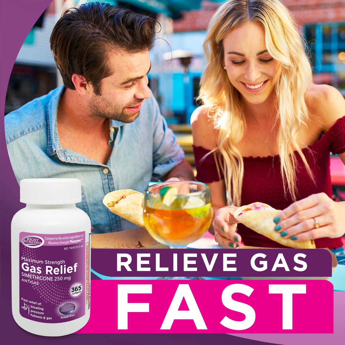 Right Remedies gas relief maximum strength over the counter medication bottle cap security seal