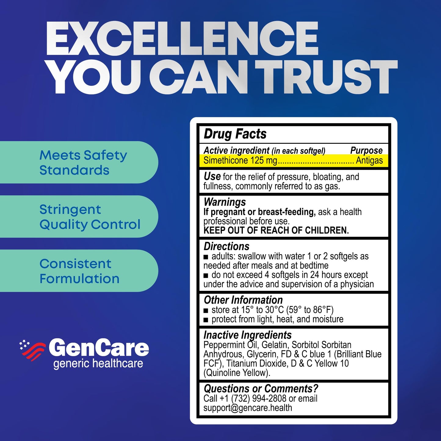 GenCare health packaging showing active ingredients and usage instructions.