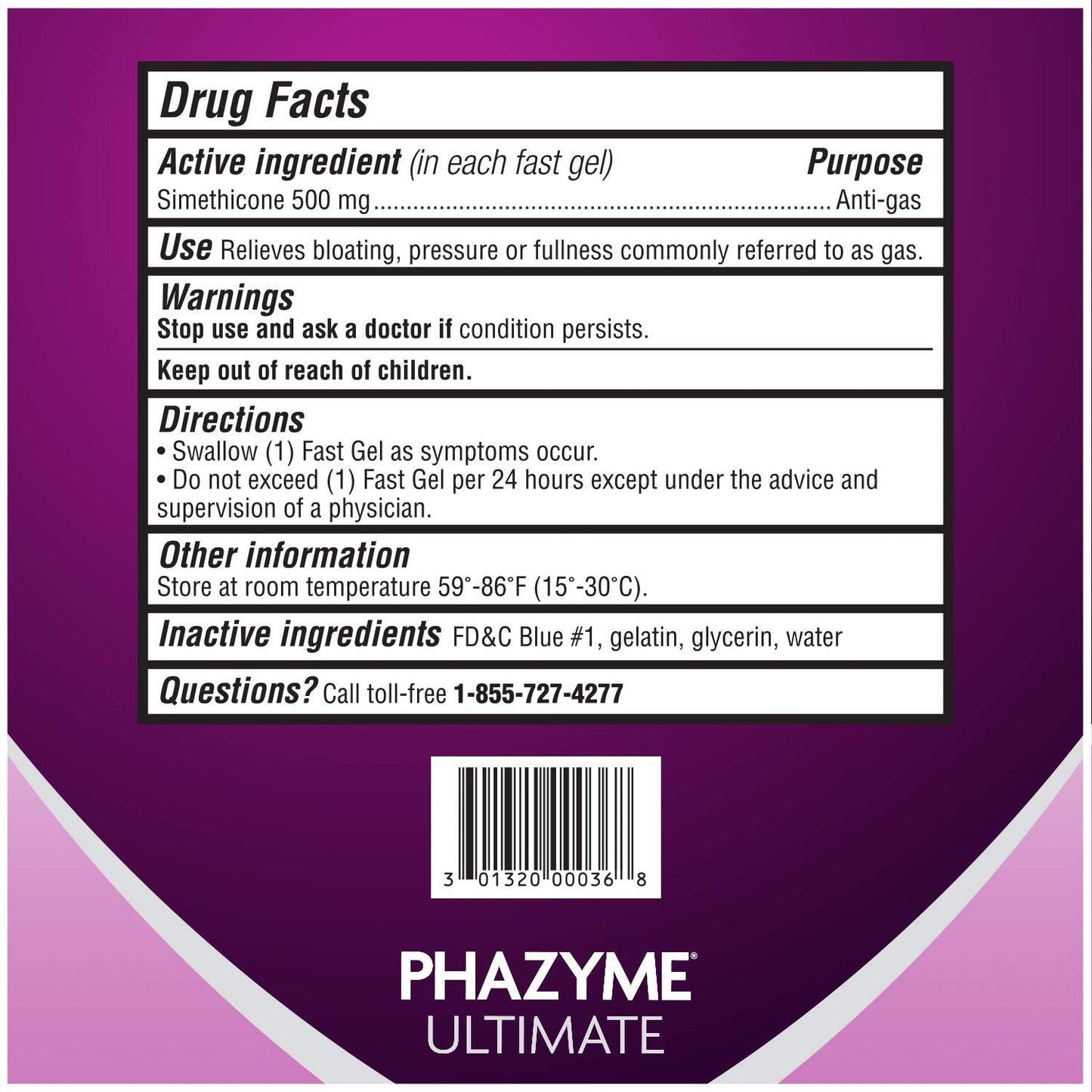 Phazyme adult fast acting anti gas softgels imported package details