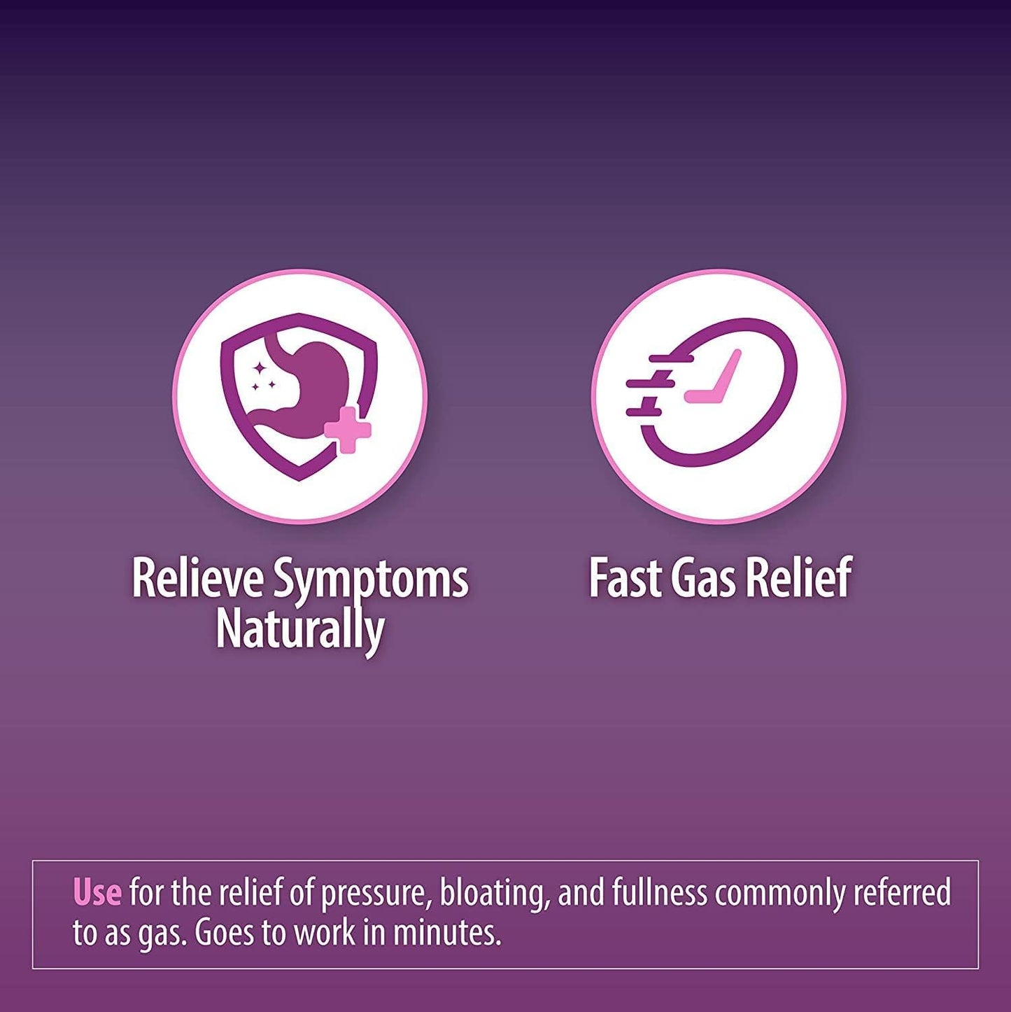 Side view of HealthA2Z Gas Relief 100 counts packaging showcasing complete product specifications.