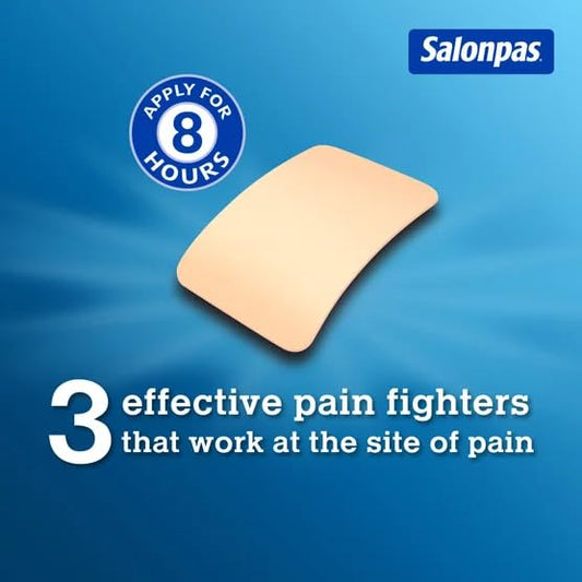 Salonpas 140 patches box showing ingredients and directions for joint discomfort