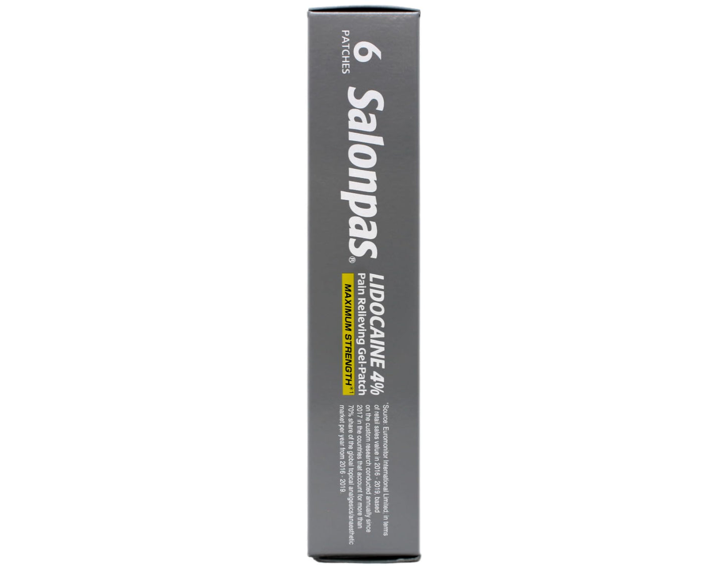 Salonpas lidocaine nerve desensitizing gel patches displaying genuine import seals and directions for use